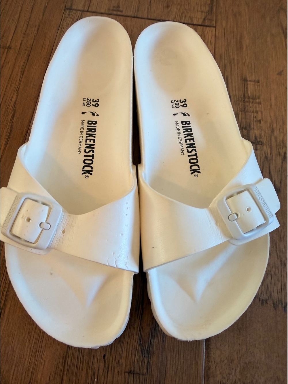 Birkenstock White Slide Sandals in White